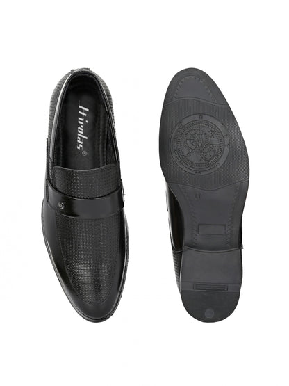 Hirolas Men's Executive Black Genuine Leather Moccasin Slip on Formal Shoes