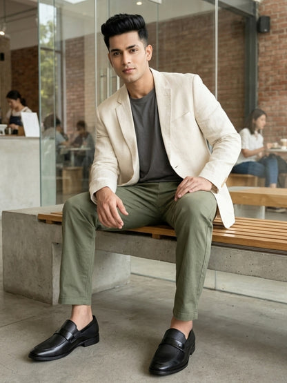 Hirolas Men's Executive Black Genuine Leather Moccasin Slip on Formal Shoes