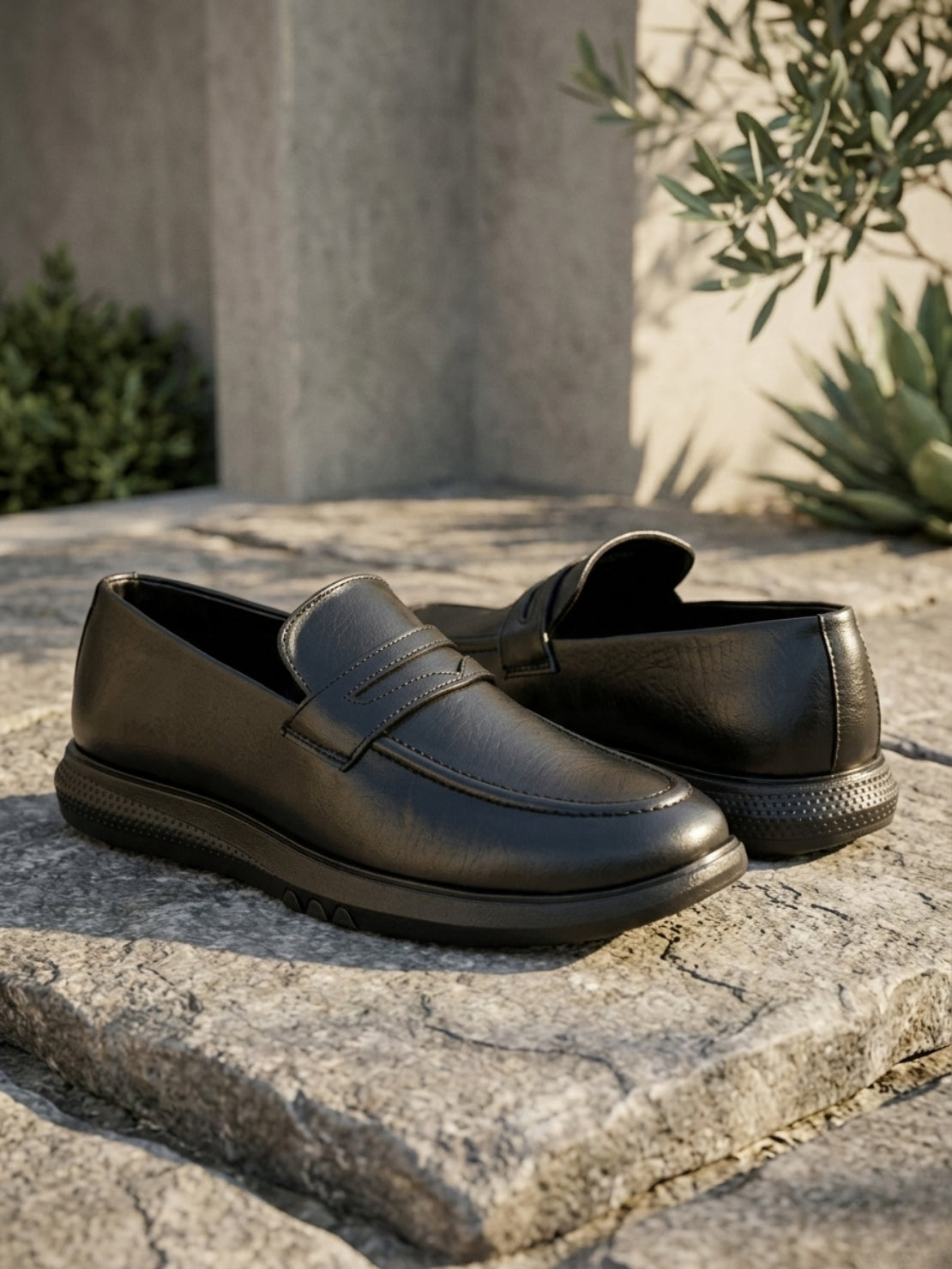 Hirolas Men's Black Penny Loafer Slip-on Formal Shoes
