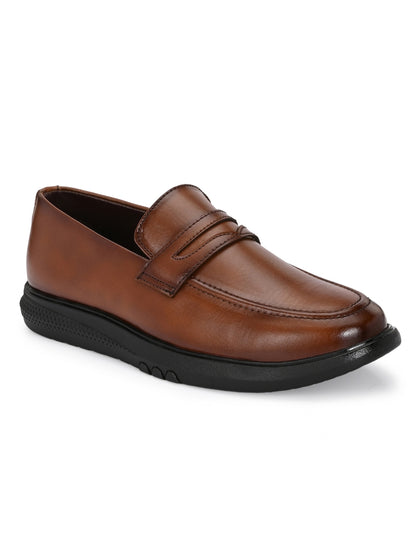 Hirolas Men's Tan Penny Loafer Slip-on Formal Shoes
