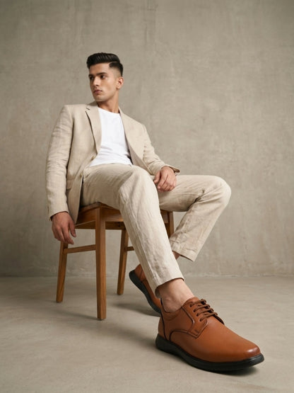 Hirolas Men's FeatherWalk Tan Lace-up Light weight Derby Formal Shoes