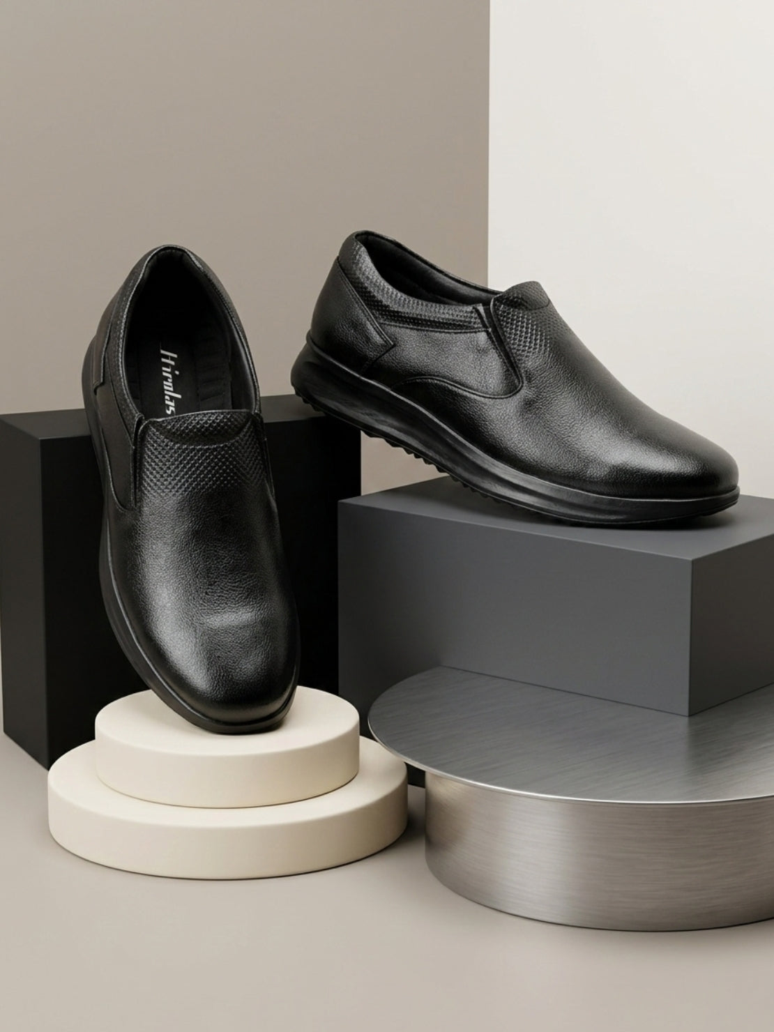 Hirolas Men's FeatherWalk Lightweight Black Semi Formal Shoes Business Casual Wear Slip-On Shoes