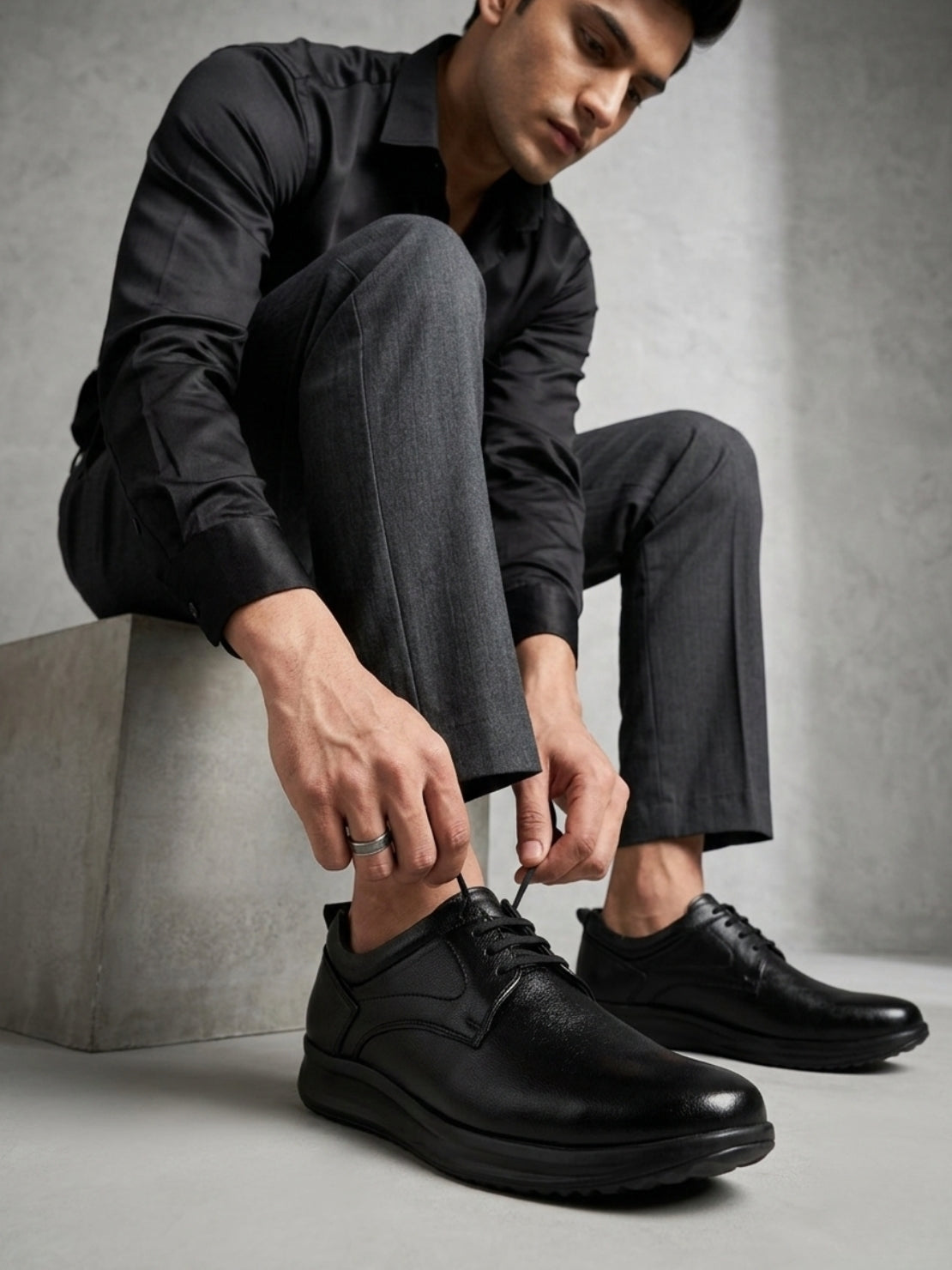 Hirolas Men's FeatherWalk Black Lace-up Light weight Derby Formal Shoes