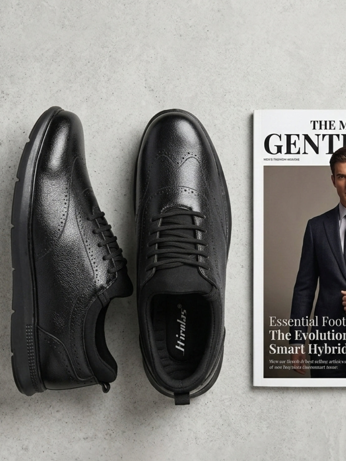 Hirolas Men's FeatherWalk Lightweight Black Brogue Semi Formal Shoes Lace-Up Business Casual Wear