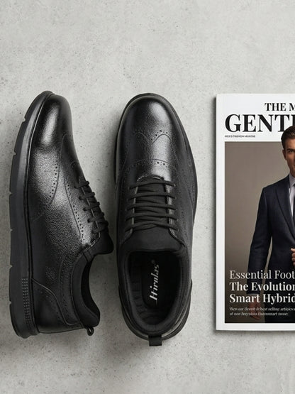 Hirolas Men's FeatherWalk Lightweight Black Brogue Semi Formal Shoes Lace-Up Business Casual Wear