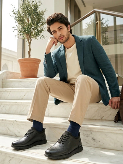 Hirolas Men's FeatherWalk Lightweight Black Brogue Semi Formal Shoes Lace-Up Business Casual Wear