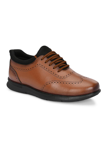 Hirolas Men's FeatherWalk Lightweight Tan Brogue Semi-Formal Shoes Lace-Up Business Casual Wear