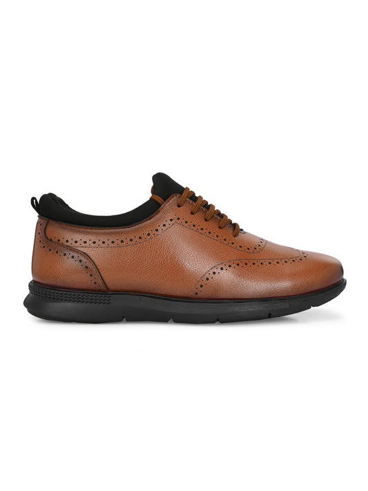 Hirolas Men's FeatherWalk Lightweight Tan Brogue Semi-Formal Shoes Lace-Up Business Casual Wear