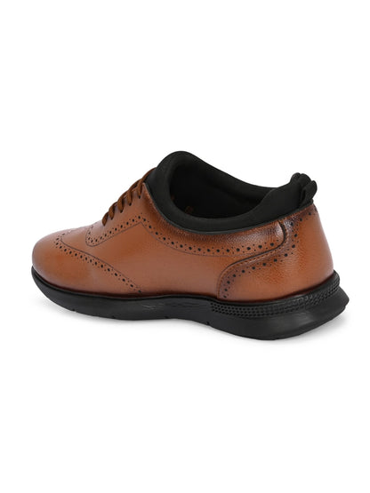 Hirolas Men's FeatherWalk Lightweight Tan Brogue Semi-Formal Shoes Lace-Up Business Casual Wear