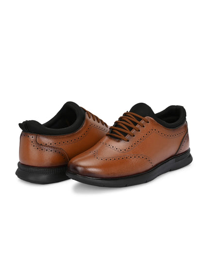 Hirolas Men's FeatherWalk Lightweight Tan Brogue Semi-Formal Shoes Lace-Up Business Casual Wear