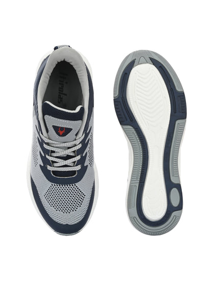 Hirolas® Men's Grey/Blue Elite Shock Absorbing Walking Running Fitness Athletic Training Gym Fashion Sport Shoes (HRLMP01GRY)