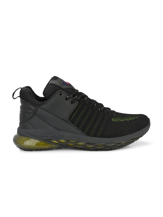 Hirolas Men's Black/P.Green Elite Shock Absorbing Walking running Fitness Athletic Training Gym Ankle Fashion Lace Up Sport Shoes (HRLMP03BLK)