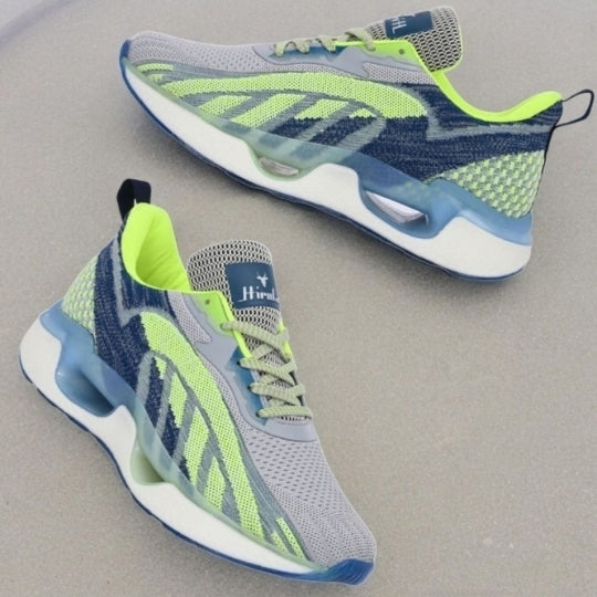 Hirolas Men's Cloudwalk Knitted Running Sneakers Sport Shoes - Grey/P.Green HRLMP10GPN