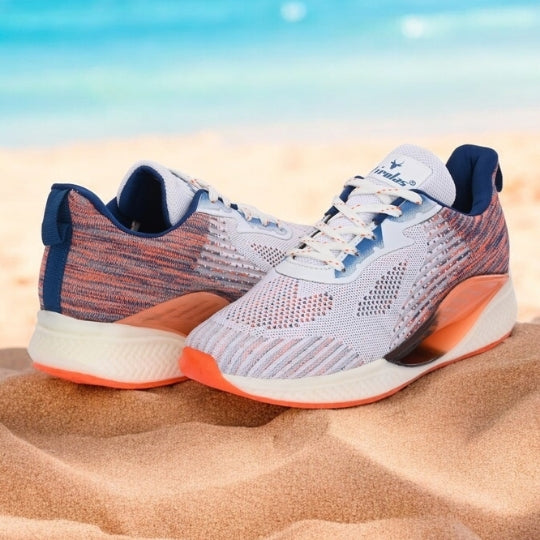 Hirolas Men's Cloudwalk Knitted Sports Running Sport Shoes - White/Orange HRLMP11WOG