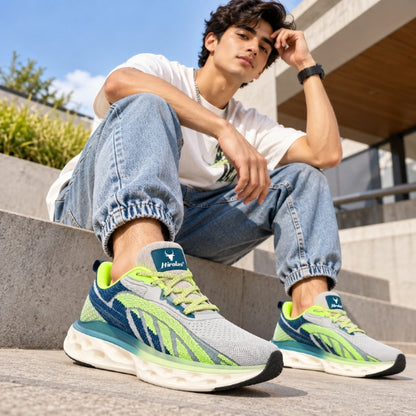 Hirolas Men's Cloudwalk Knitted Running Sneakers Sport Shoes - Grey/P.Green HRLMP16GPN