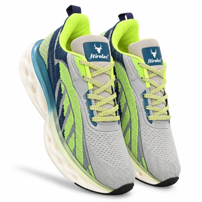 Hirolas Men's Cloudwalk Knitted Running Sneakers Sport Shoes - Grey/P.Green HRLMP16GPN