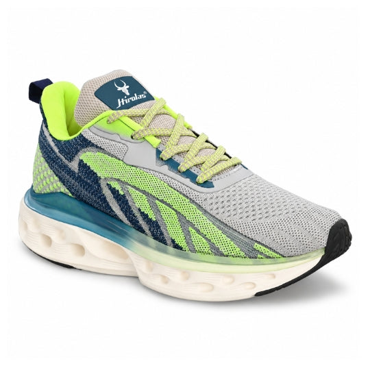 Hirolas Men's Cloudwalk Knitted Running Sneakers Sport Shoes - Grey/P.Green HRLMP16GPN