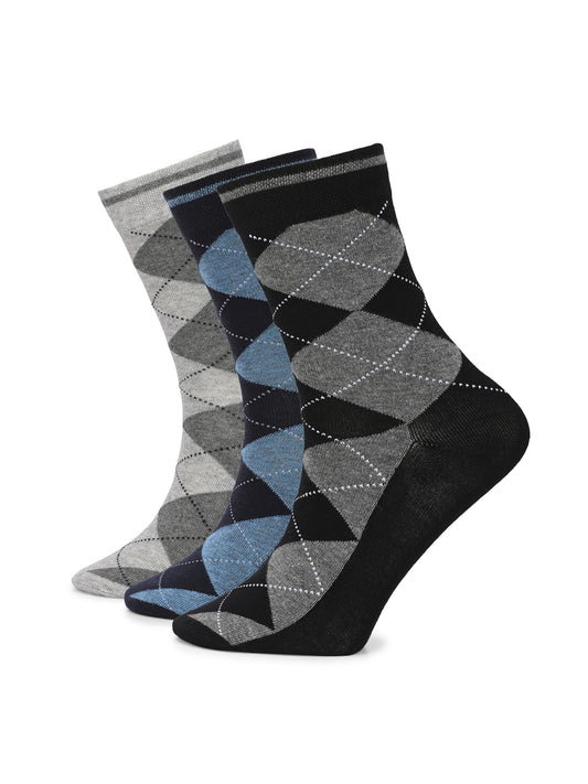 Hirolas Cotton Anti-Odour Breathable Antibacterial business Formal/office wear Crew full length Socks for Men (Free Size) | Made with 100% Combed Cotton and Spandex (Navy/ Black/ Light Grey) - Pack of 3 socks