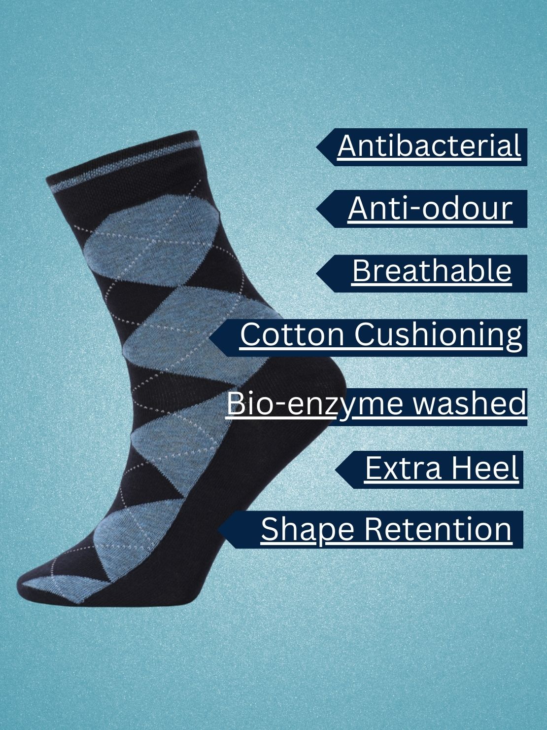 Hirolas Cotton Anti-Odour Breathable Antibacterial business Formal/office wear Crew full length Socks for Men (Free Size) | Made with 100% Combed Cotton and Spandex (Navy/ Black/ Light Grey) - Pack of 3 socks