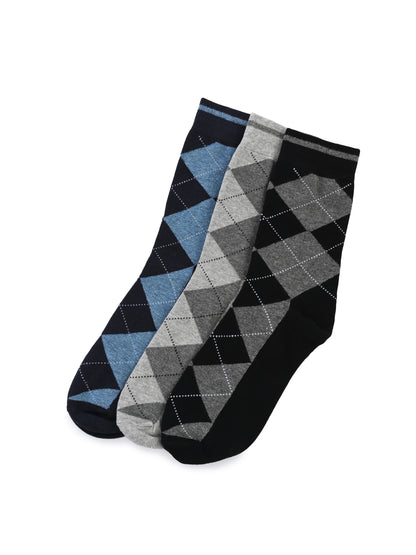 Hirolas Cotton Anti-Odour Breathable Antibacterial business Formal/office wear Crew full length Socks for Men (Free Size) | Made with 100% Combed Cotton and Spandex (Navy/ Black/ Light Grey) - Pack of 3 socks