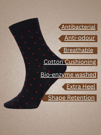 Hirolas Cotton Anti-Odour Breathable Antibacterial business Formal/office wear Crew full length Socks for Men (Free Size) | Made with 100% Combed Cotton and Spandex (Navy, Dark Grey, Light Grey) - Pack of 3 socks