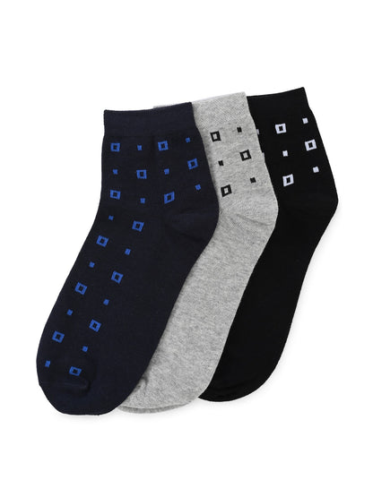 Hirolas Cotton Anti-Odour Breathable Antibacterial cushioned Gym, Sports, Running Ankle length Socks for Men (Free Size) | Made with 100% Combed Cotton and Spandex (Navy, Black, Light Grey) - Pack of 3 socks