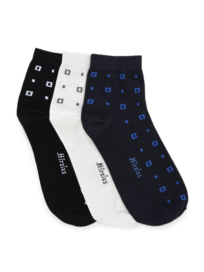 Hirolas Cotton Anti-Odour Breathable Antibacterial cushioned Gym, Sports, Running Ankle length Socks for Men (Free Size) | Made with 100% Combed Cotton and Spandex (Navy, Black, White) - Pack of 3 socks