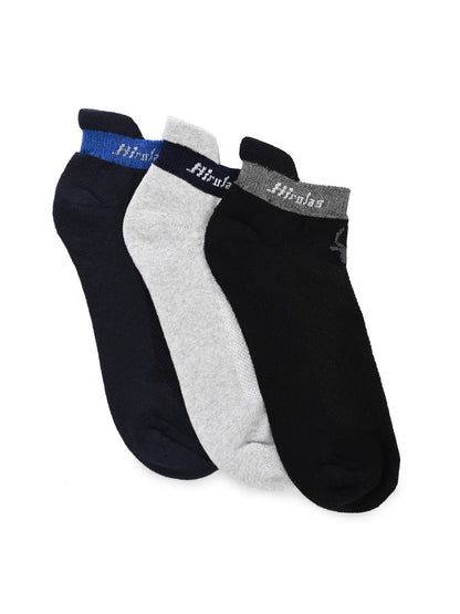 Hirolas thick cotton Half Terry cushioned Anti-Odour Breathable Antibacterial Gym, Running, Performance Athletic Running Ankle length Sports Socks for Men (Free Size) | Made with 100% Combed Cotton and Spandex (Black, Navy, White) - Pack of 3 socks