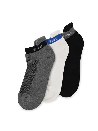 Hirolas thick cotton Half Terry cushioned Anti-Odour Breathable Antibacterial Gym, Running, Performance Athletic Running Ankle length Sports Socks for Men (Free Size) | Made with 100% Combed Cotton and Spandex (Black, Light Grey, White) - Pack of 3 socks