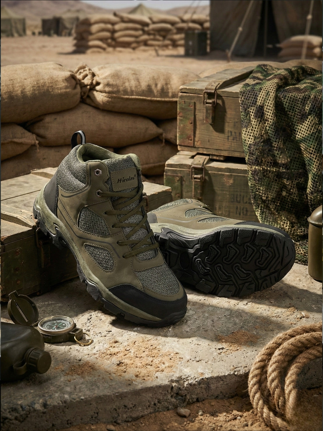 Hirolas Men's Outdoor Walking & Trekking Ankle Shoes - Olive