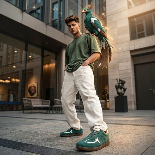 Hirolas Unisex PhoeniXX v1.0 Handmade Suede Leather Sneaker Shoes for Men's & women | Retro Court Sneaker | Lifestyle Casual Comfort Shoes | Forest Green