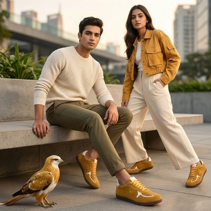 Hirolas PhoeniXX v1.0 Handmade Suede Leather Sneaker for Men & Women's Sneaker Shoes | Retro Court Sneaker | Lifestyle Casual Comfort Shoes | Yellow | Unisex