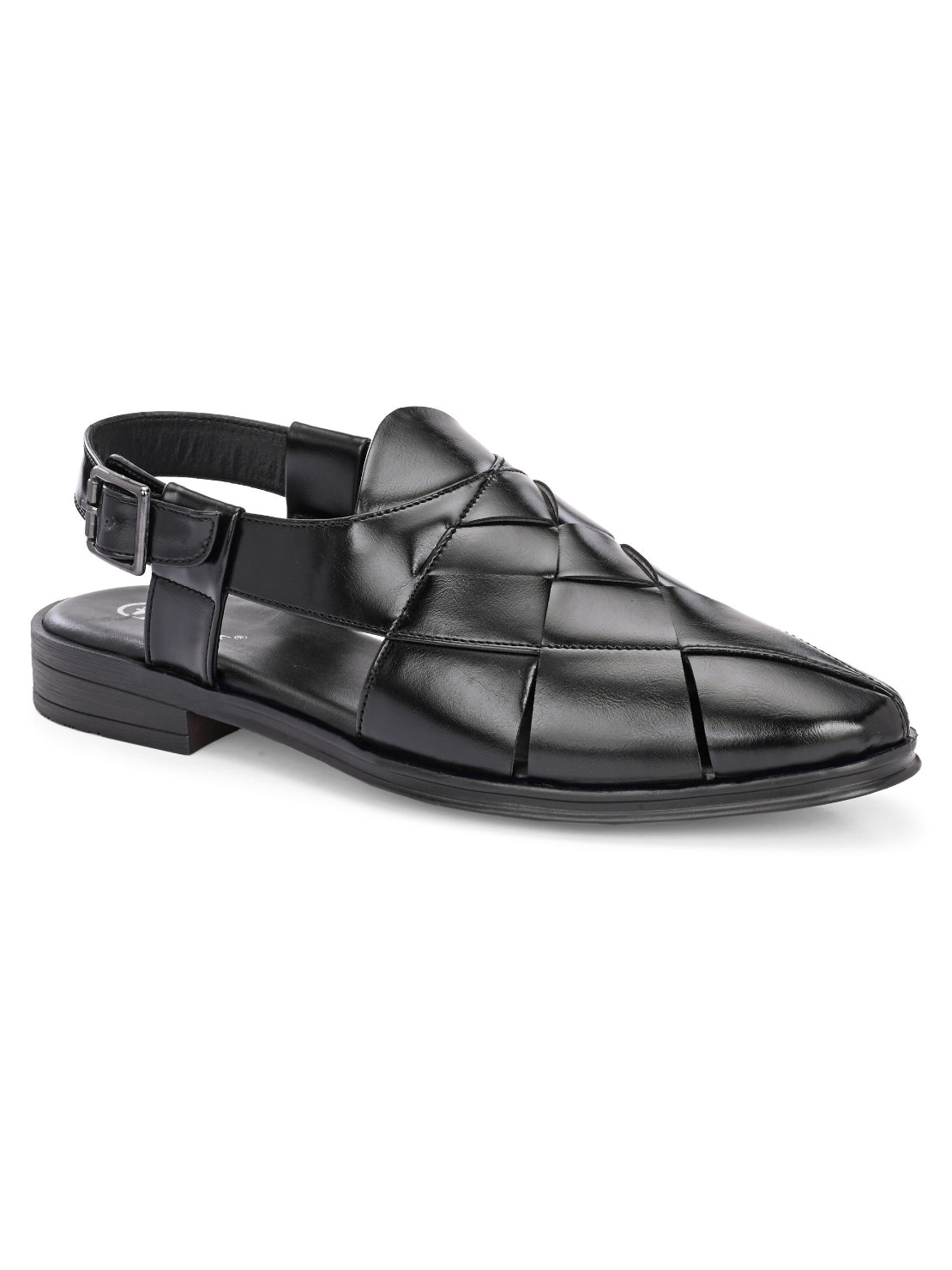 Hirolas Men's Peshawari Shoe Style Vegan Leather Roman Ethnic Sandal | Premium Party Wear - Black
