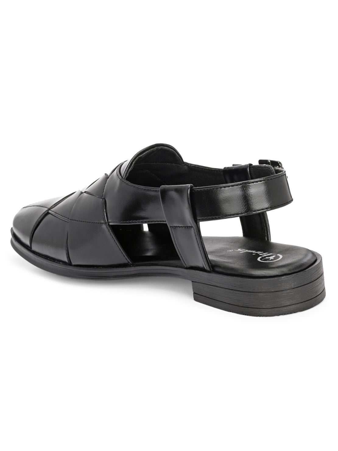 Hirolas Men's Peshawari Shoe Style Vegan Leather Roman Ethnic Sandal | Premium Party Wear - Black