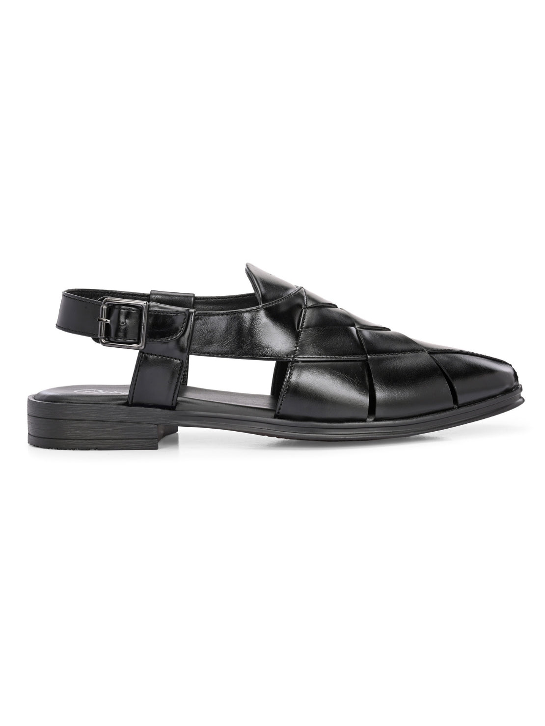 Hirolas Men's Peshawari Shoe Style Vegan Leather Roman Ethnic Sandal | Premium Party Wear - Black