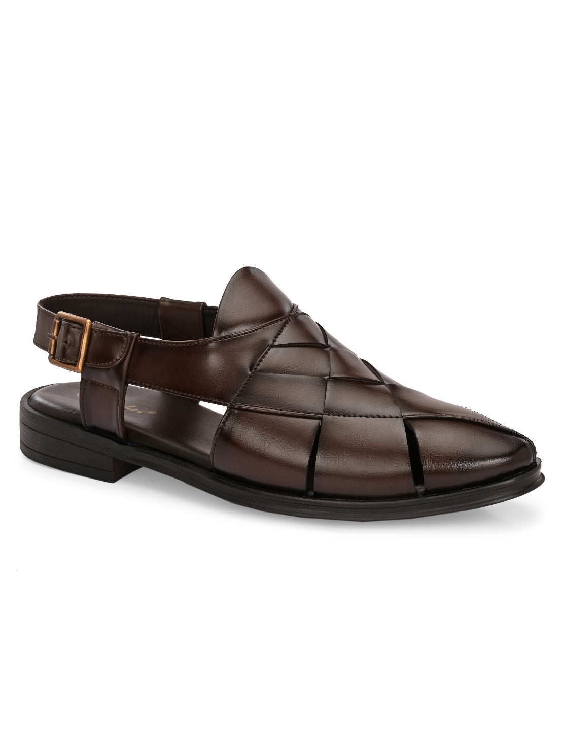 Hirolas Men's Peshawari Shoe Style Vegan Leather Roman Ethnic Sandal | Premium Party Wear - Brown