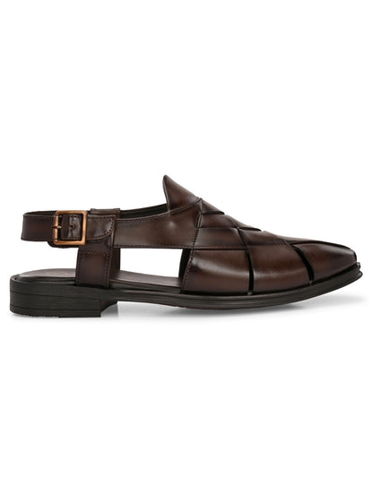 Hirolas Men's Peshawari Shoe Style Vegan Leather Roman Ethnic Sandal | Premium Party Wear - Brown