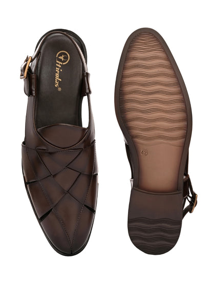 Hirolas Men's Peshawari Shoe Style Vegan Leather Roman Ethnic Sandal | Premium Party Wear - Brown