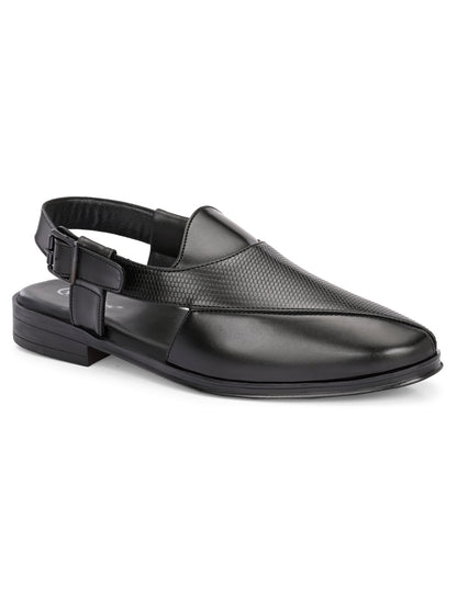 Hirolas Men's Peshawari Shoe Style Vegan Leather Roman Ethnic Sandal | Premium Party Wear - Black