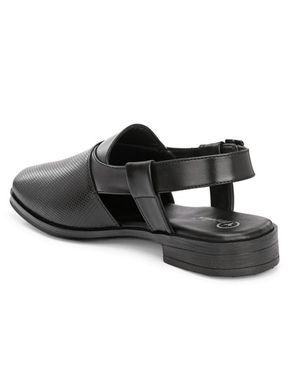 Hirolas Men's Peshawari Shoe Style Vegan Leather Roman Ethnic Sandal | Premium Party Wear - Black