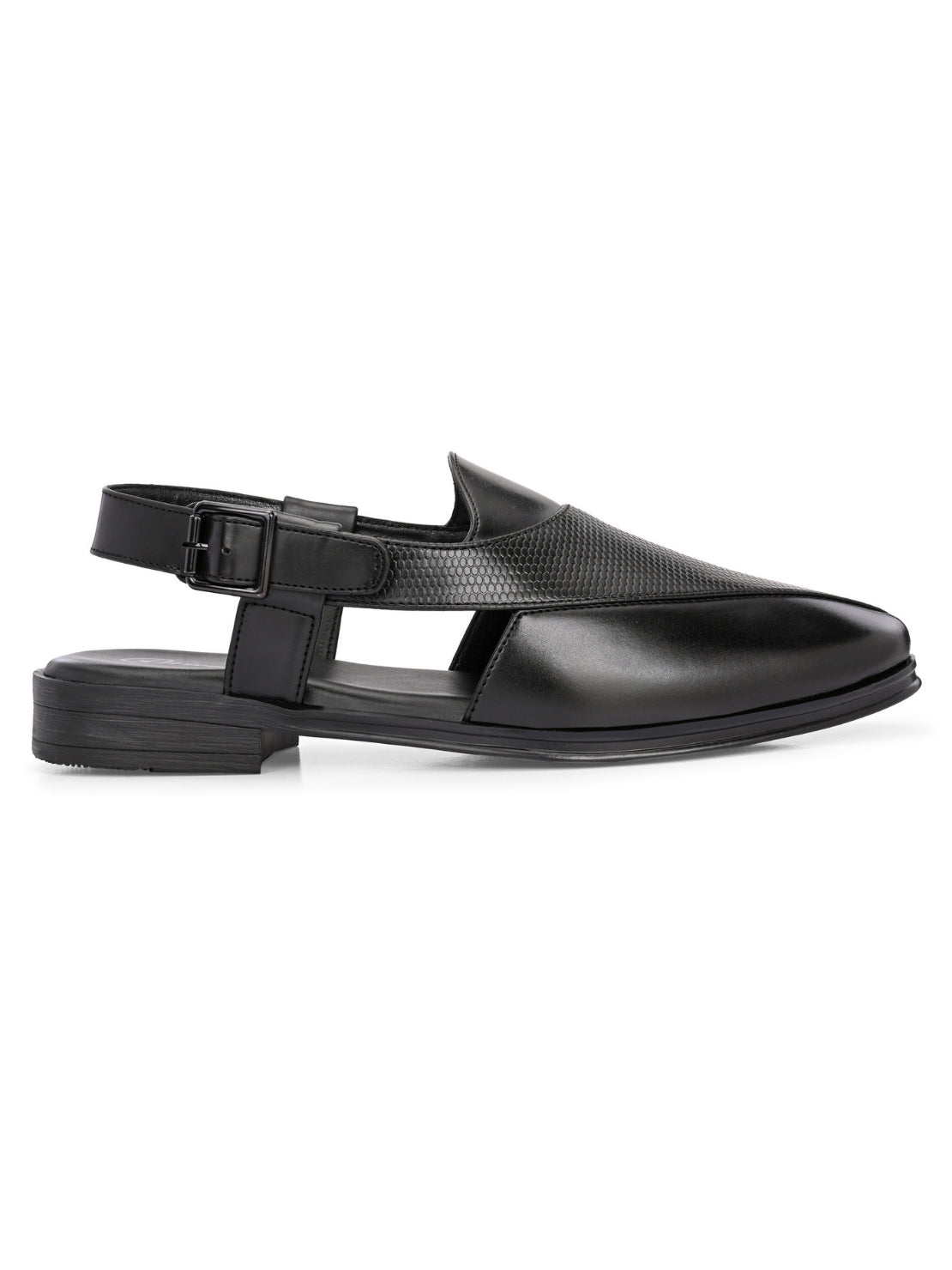 Hirolas Men's Peshawari Shoe Style Vegan Leather Roman Ethnic Sandal | Premium Party Wear - Black