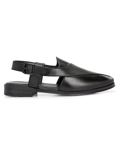 Hirolas Men's Peshawari Shoe Style Vegan Leather Roman Ethnic Sandal | Premium Party Wear - Black