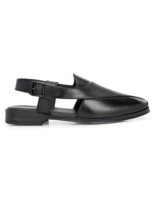 Hirolas Men's Peshawari Shoe Style Vegan Leather Roman Ethnic Sandal | Premium Party Wear - Black
