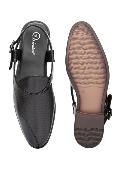 Hirolas Men's Peshawari Shoe Style Vegan Leather Roman Ethnic Sandal | Premium Party Wear - Black