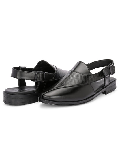 Hirolas Men's Peshawari Shoe Style Vegan Leather Roman Ethnic Sandal | Premium Party Wear - Black