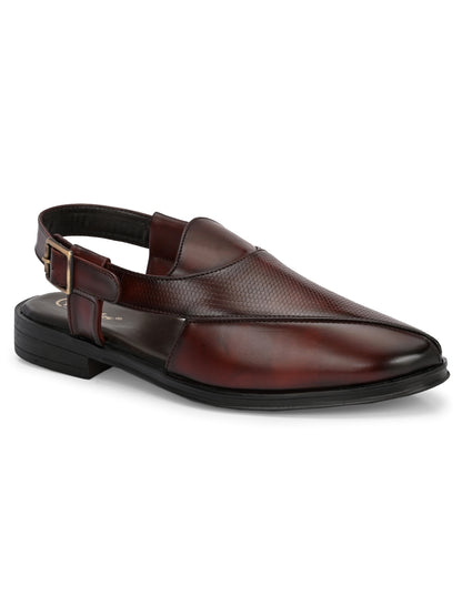 Hirolas Men's Peshawari Shoe Style Vegan Leather Roman Ethnic Sandal | Premium Party Wear - Brown