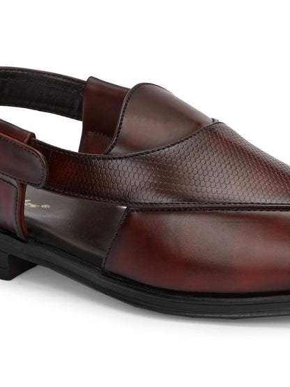 Hirolas Men's Peshawari Shoe Style Vegan Leather Roman Ethnic Sandal | Premium Party Wear - Brown