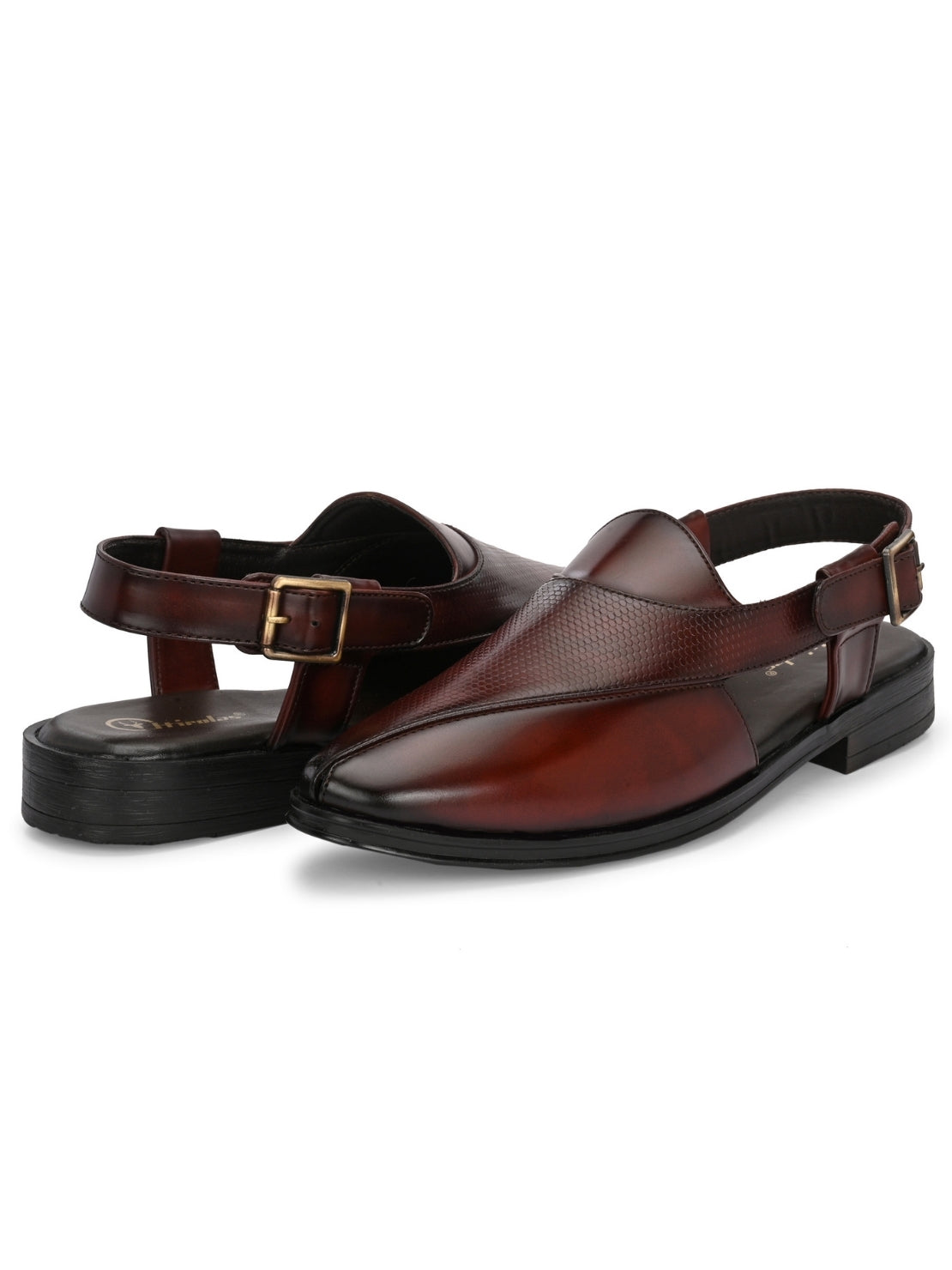 Hirolas Men's Peshawari Shoe Style Vegan Leather Roman Ethnic Sandal | Premium Party Wear - Brown