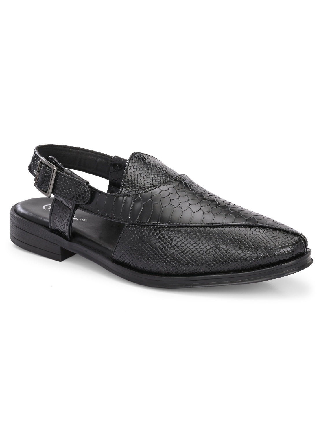 Hirolas Men's Peshawari Shoe Style Vegan Leather Roman Ethnic Sandal | Premium Party Wear - Black