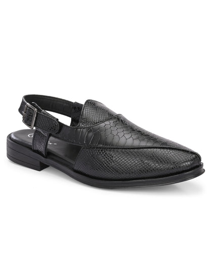 Hirolas Men's Peshawari Shoe Style Vegan Leather Roman Ethnic Sandal | Premium Party Wear - Black